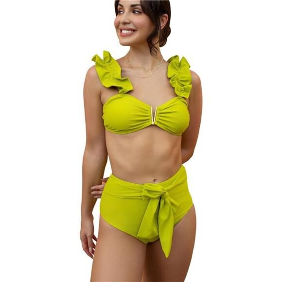 Women High Waisted Swimsuit Flounce Straps Bikini Bathing Suit